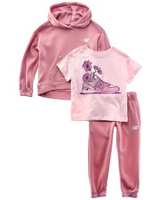 New Balance 3Pc Hoodie, T-Shirt  Jogger Pant Set Pink M 5/6 