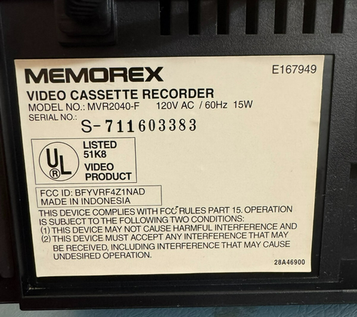 Memorex VHS VCR Vintage 1990 Model MVR2040-F 4 Head HiFi - No Remote, Tested - Picture 11 of 14