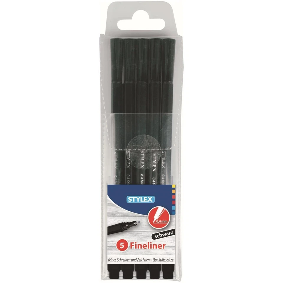 5 Fineliner im Etui Strichstärke 0,4 mm, schwarz Fineschreiber STYLEX 