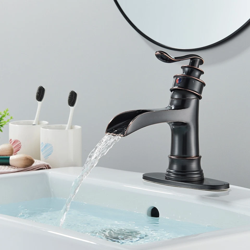 Oil Rubbed Bronze Bathroom Sink Faucet 1Hole Vanity Basin Mixer Tap Pop up Drain - Image 2 of 4