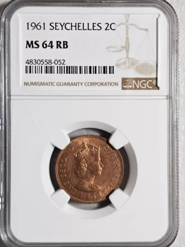 Seychelles 2 Cents 1961 NGC MS 64 RB