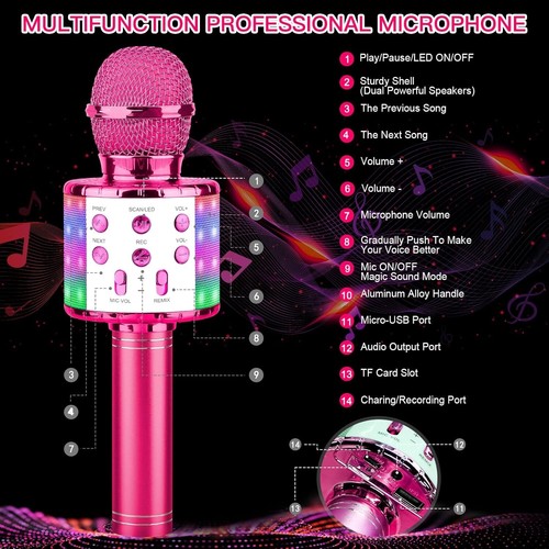 Karaoke Microphone,Handheld Wireless LED Lights Bluetooth Microphone for Kids - Picture 2 of 7