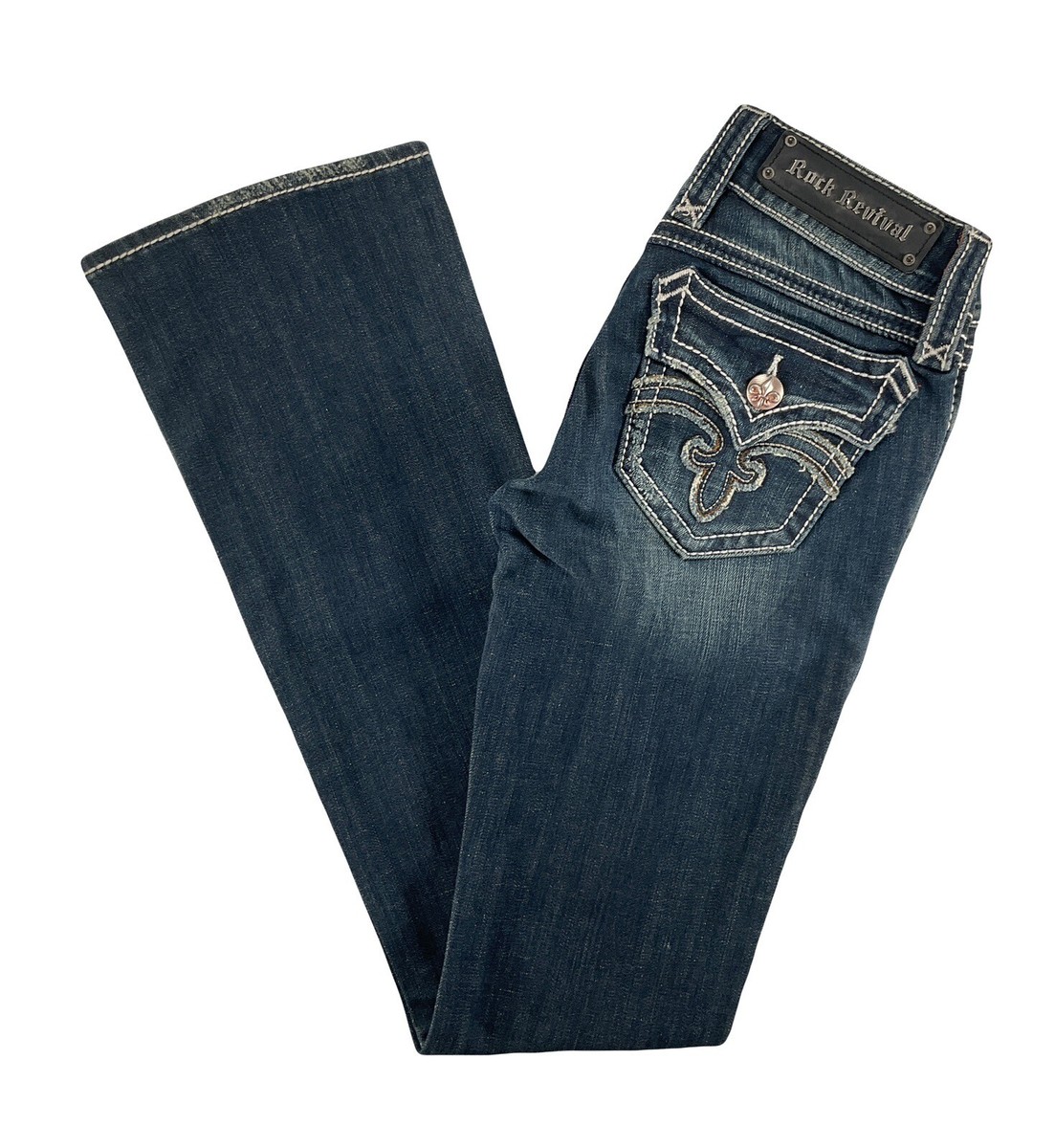 Rock Revival Jeans Debbie Bootcut Low Rise Dark Flap Pocket 26 x