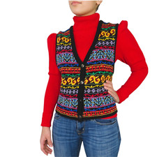Vintage Liz Claiborne Retro Exploded Knit Rainbow Grandpa Vest Small