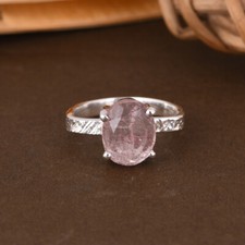 Strawberry Quartz Oval Shape 925 Sterling Silver Textured Band Ring Gift For Her
