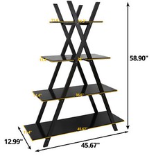 4-Tier Bookcase Bookshelf Ladder Shelf Storage Display Modern Black Display Rack