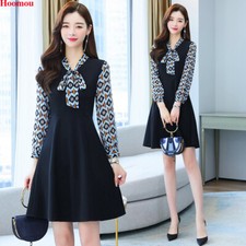 Elegant Fashion Women Bow Tie A-line Spring Autumn Casual Career Business Dress