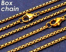 3mm 18k PVD GOLD plated stainless steel Box Link Chain Necklace  16" 22" 24"30"
