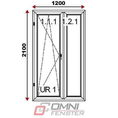 Kunststofffenster Balkontür DREH/KIPP + FIX 1200 x 2100 mm Terrassentür auf Maß