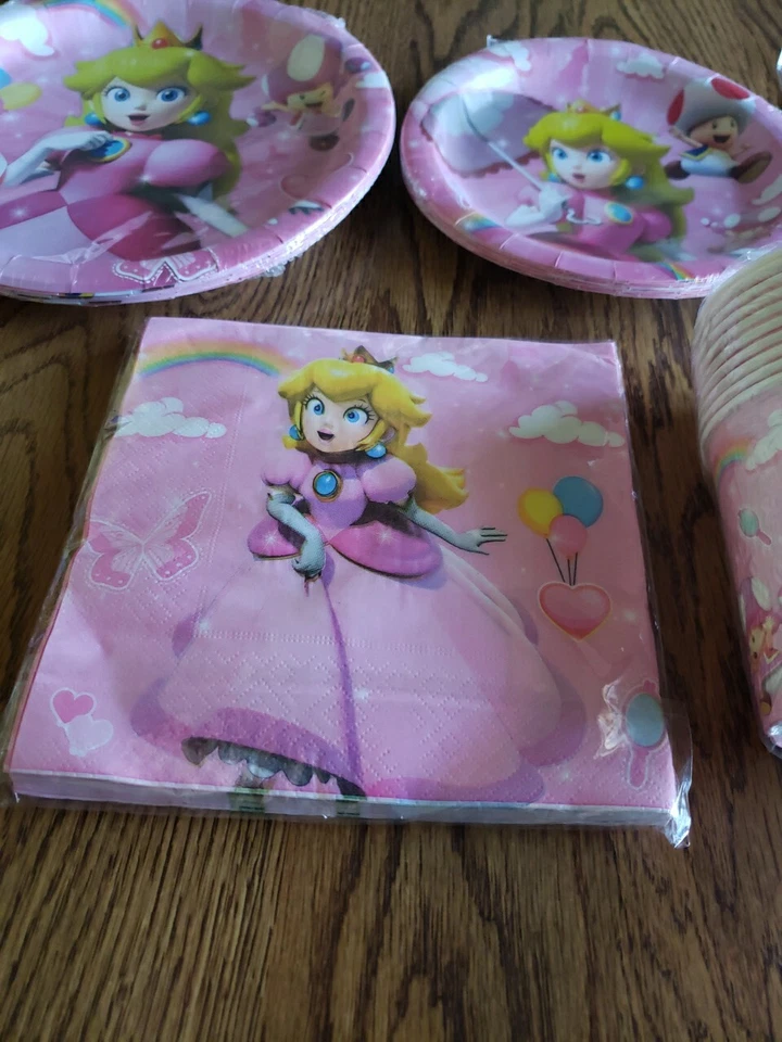 Suministros de fiesta Princess Peach, 20 platos, 20 servilletas, 10 tazas + 1 letrero de pared/puerta Foto 4 de 4