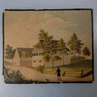 Mixed Media: Walker with Dog in Front of Manor Circa 1850 (53820)