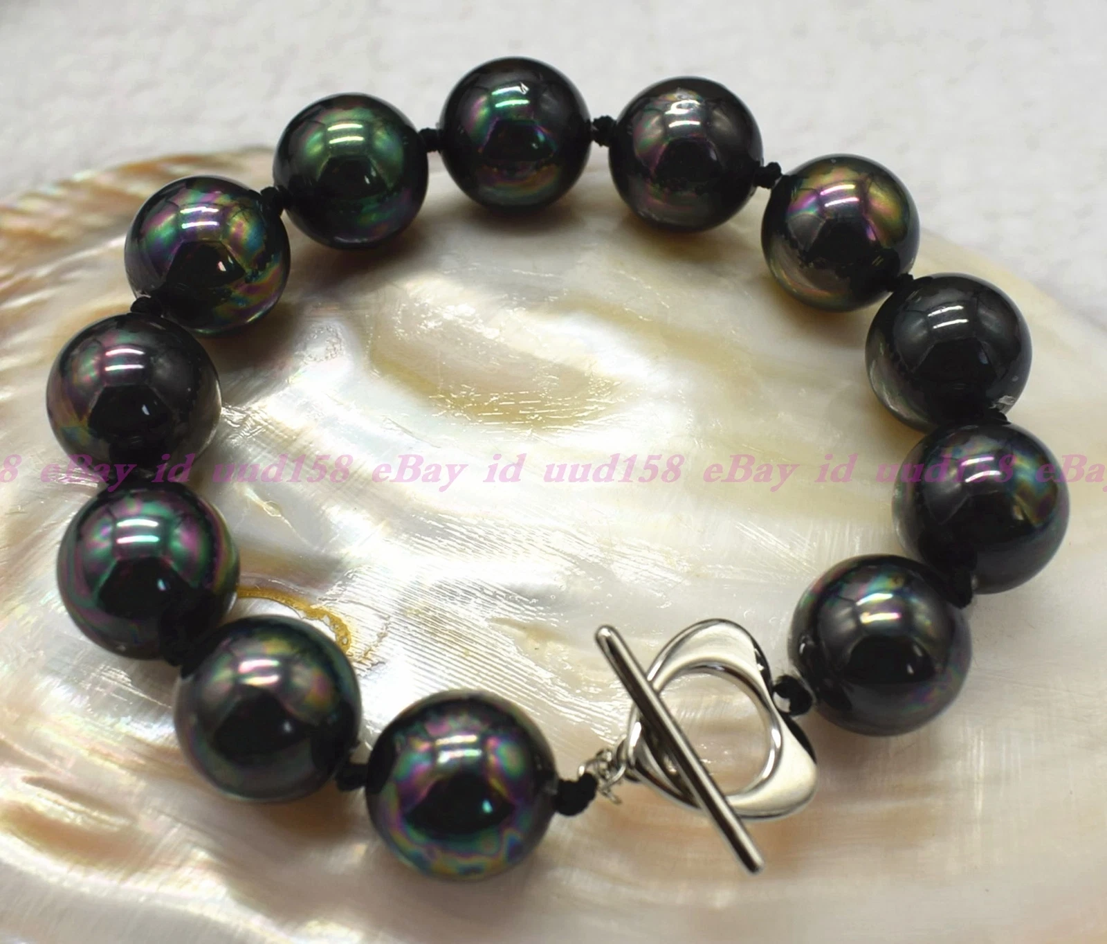 VALENTINO "Boutique Bracciale Perle Perline Arcobaleno 14mm Arcobaleno BLack Rotondo Mare del Sud 7 5"