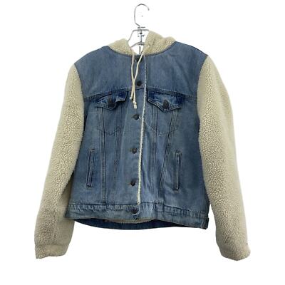Love Tree Women's Sherpa Denim Hooded Winter Jacket Size L Preowned