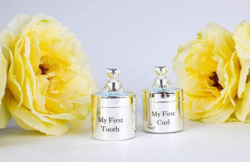 Baby Tooth Keepsake Box First Curl Storage Boy Christening Gifts Silver Present - Picture 2 of 2