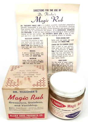 Antique 1940s Advertising Dr Thatcher Magic Rub With Original Box & Paper Insert