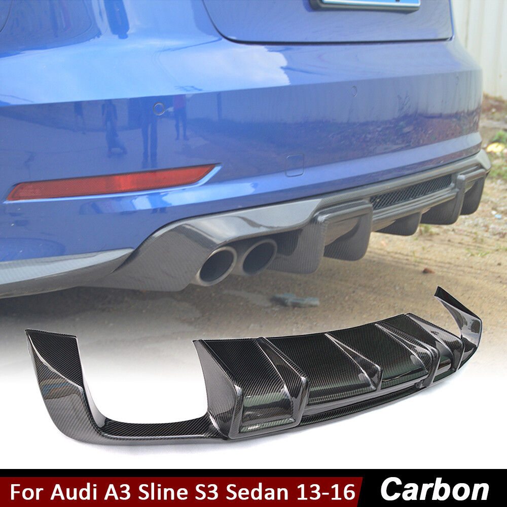 Real Carbon Rear Bumper Diffuser Lip Spoiler For Audi A3 Sline S3 Sedan 2013-16