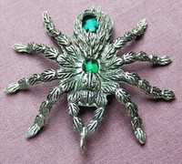 Tarantula Spider Pewter & Emerald Pendant, Gothic Wicca Tarantula Spider Pewter & Emerald Pendant, Gothic Wicca