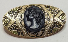 BIJOU VINTAGE BROCHE OR DE TOLÈDE CAMÉE NOIR # K11