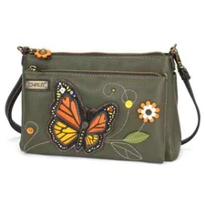 NEW CHALA OLIVE GREEN MONARCH BUTTERFLY DELUXE CROSSBODY CELL PHONE PURSE RFID