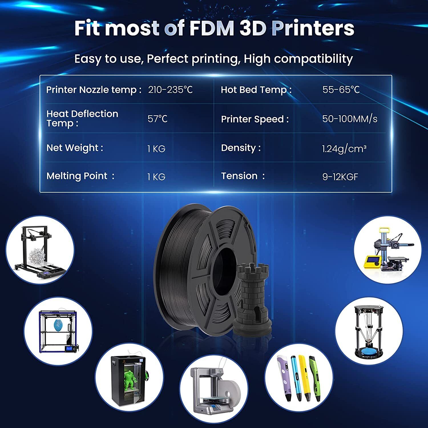 Sunlu PLA 3D Filament PLA PLUS 1.75 mm 1KG Spule Schwarz (2.2 LBS) -0.02mm