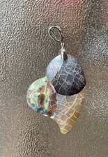 Unique Artsy Mother of Pearl Shell Abalone Heart Pendant Silver MOP Natural