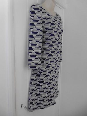 Haut 3/4 Manches White Stuff 'Nightshade' - Taille UK 10, Imprimé Losange Bleu Marine, Poches - Occasion TB