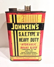 Vintage Johnsen's 1 Gallon Brake Fluid Advertising Motor Oil Can Nice Can