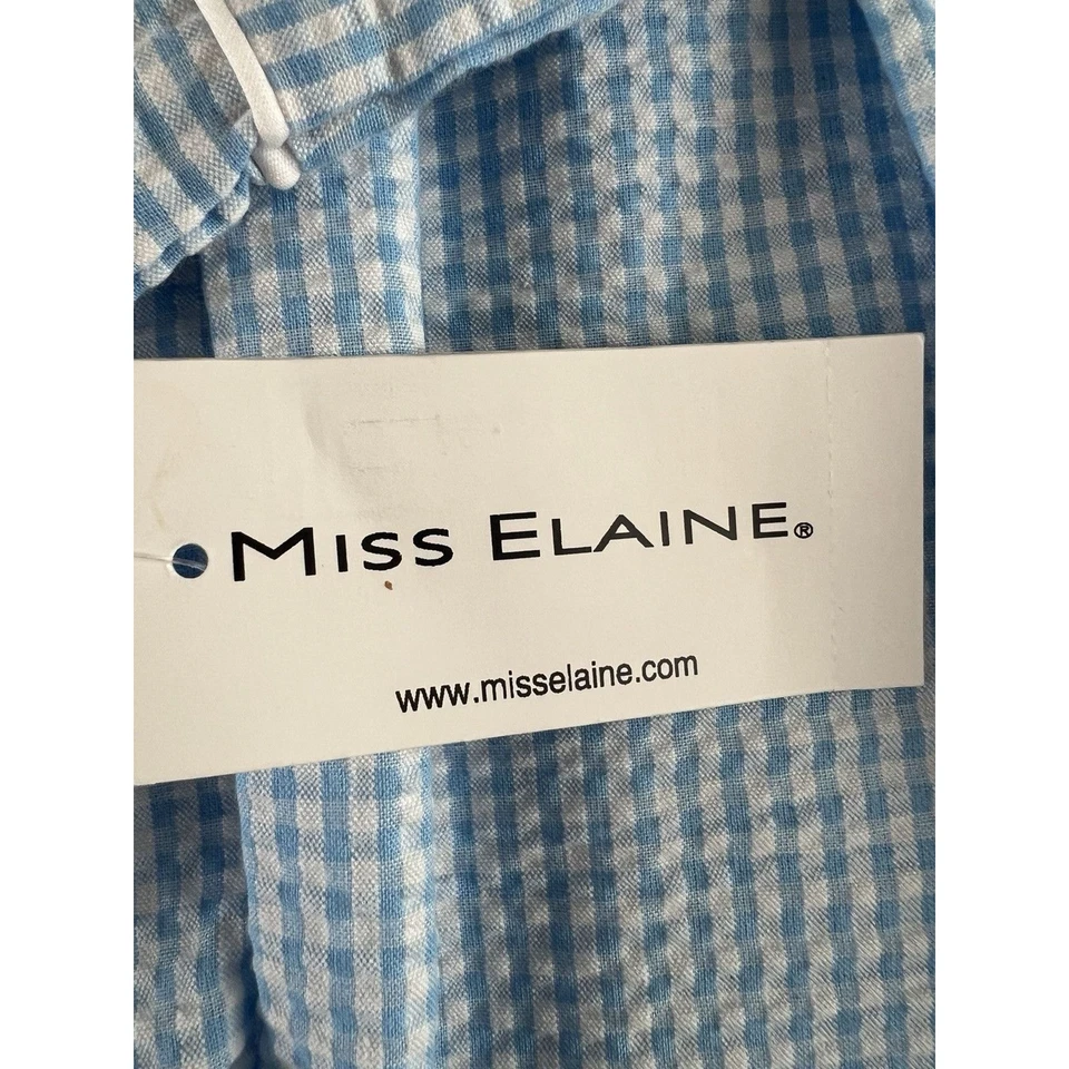 NUEVO CON ETIQUETAS Bata Miss Elaine Mujer Pequeña S Azul Guinga Seersucker Bolsillos con Cremallera Completa Foto 3 de 4