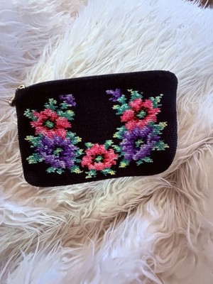 Feiler Germany Floral Chenille Zip Cosmetic Pouch Makeup Bag