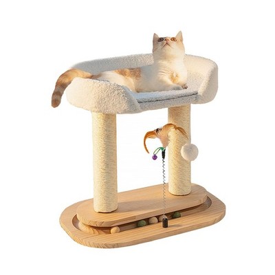 XIAORANFUN 5-in-1 Small Wooden Cat Tree Tower,16.34 Lx11.81 Wx16.54 H,Natural...
