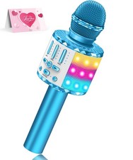 Karaoke Microphone Toys for Kids, Wireless Bluetooth Mic with Lights  Speake...