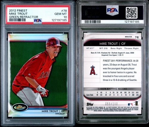 2012 Topps Finest Green Refractor #78 Mike Trout Angels RC Rookie 53/199 PSA 10