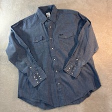 Vintage Wrangler Shirt Mens XL Blue Denim Long Sleeve Pearl Snap Buttons Cowboy