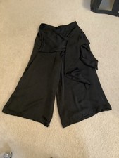 Nasty Gal Collection Black Satin Wide Leg Culottes Trousers Size Medium 8/10