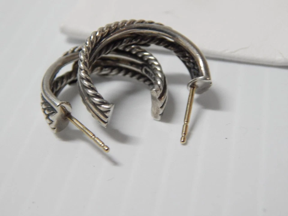 PENDIENTES DAVID YURMAN DIAMANTE + PLATA ESTERLINA MEDIO ARO - POSTES DE ORO - ¡BELINOS! Foto 3 de 4