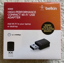 NEW Belkin N300 High Performance Compact Wireless Wi-Fi USB Adapter Certified