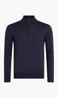 Hackett London Men s Navy Sweatshirt Button Neck Elbow Patch Classic Style