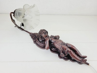 Antique French Cherub Wall Sconce Bronze Color Angel Lamp Vintage Decor 54cm