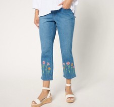 Belle By Kim Gravel Petite TripleLuxe Denim Floral Crop Pants, Medium Wash, 14