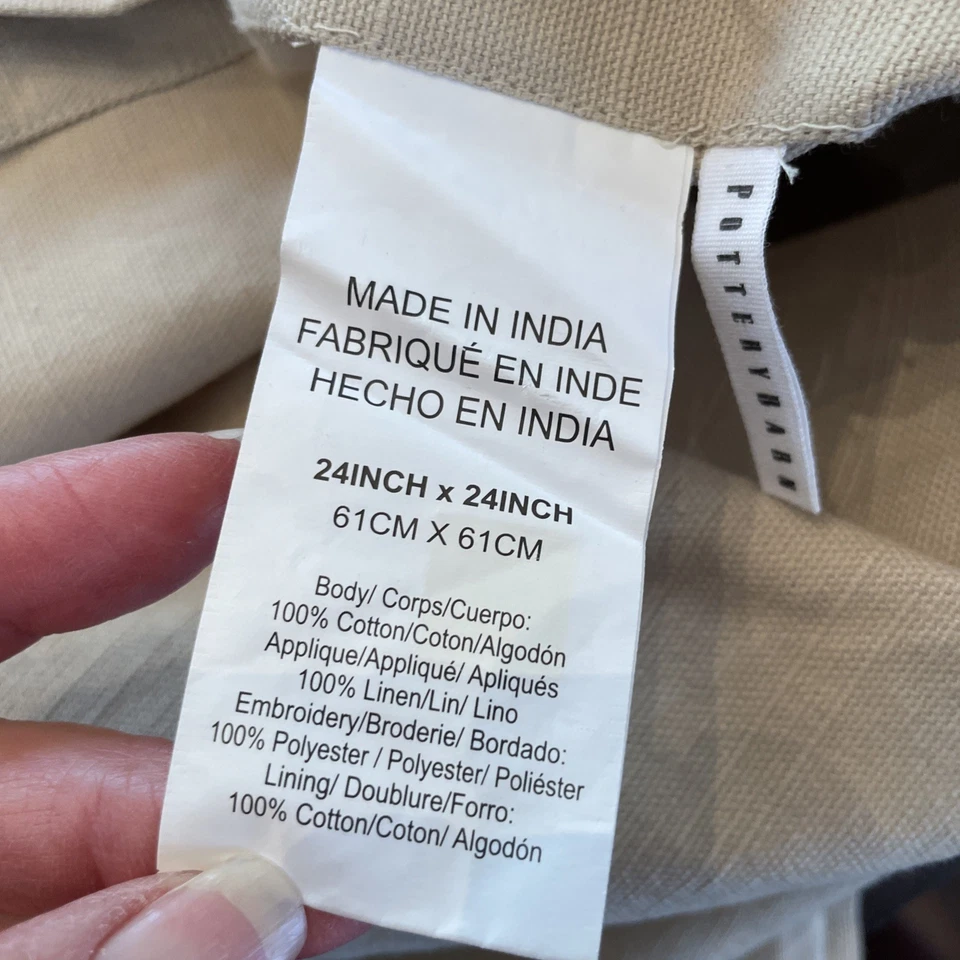 Set of 2 Pottery Barn Pillow Covers 24"x24" Sage Green Beige Embroidered Damask - Image 3 of 4