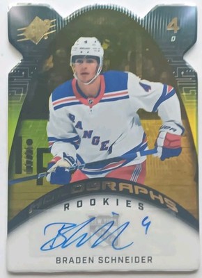 2022-23 SPx Holographs Rookies Gold Auto Braden Schneider 1/25 New York Rangers 
