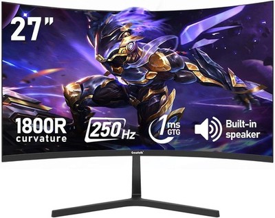 27 Inch PC Computer Screen,1800R Curved Gaming 250Hz Monitors, FHD 1080p 1ms,...