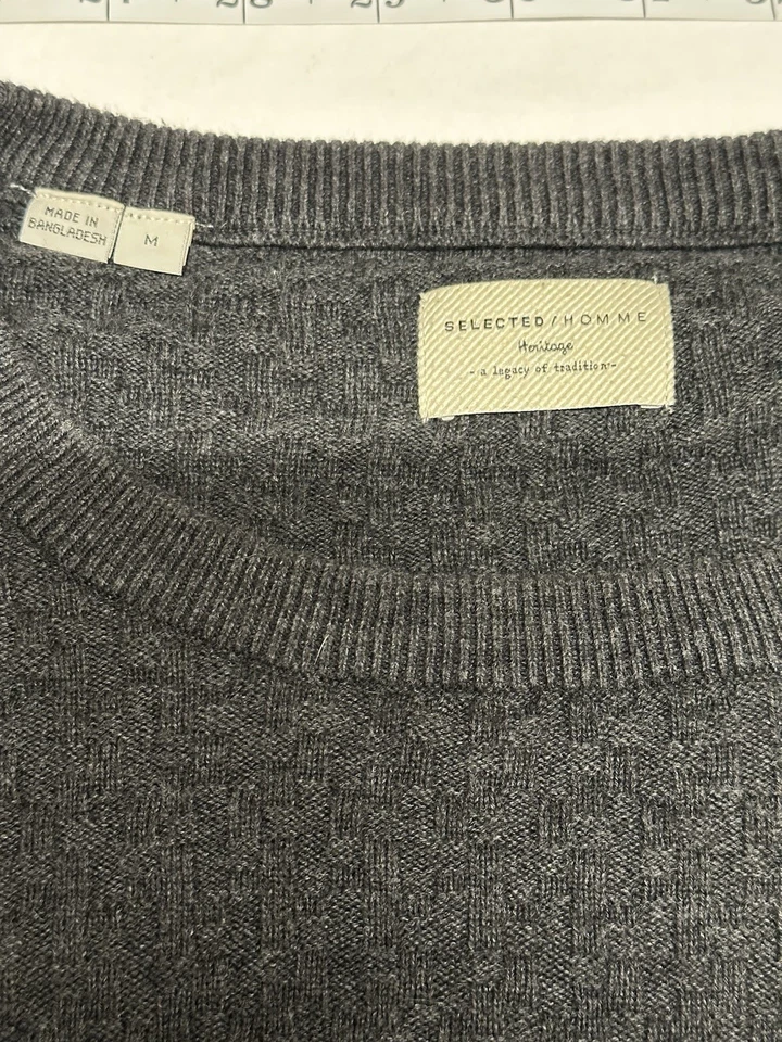 Herren Selected Homme Heritage Strick Baumwolle Rundhalsausschnitt Größe Medium grau - Bild 2 von 3
