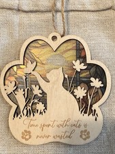 New Wood Cut Out Christmas Ornament Cat 3.5 Window Decor