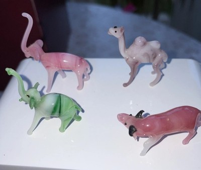 Glas Lampenarbeit Figuren x4 Vintage mundgeblasen Elefant Kamel & Stier sehr guter Zustand