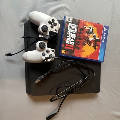 Sony PlayStation 4 PS4 500GB Black Console w/ 2 White Controllers, Cables, RDR2