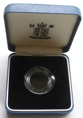 Royal Mint official Blue Box holds Full Sovereign / old £1 coin +capsule (empty)