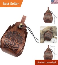 Medieval Faux Leather Pouch, Portable Drawstring Purse, Vintage Belt Pouch Di...