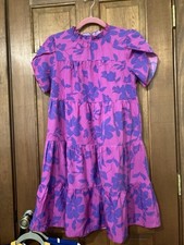Shein Women's Medium Pink Purple Floral Tiered Flutter Sleeve Dress Medium
