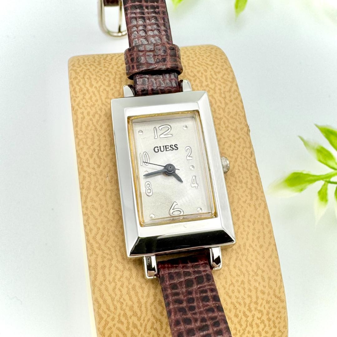 Guess Rectangular Wristwatch Brown Leather Vintag… - image 2